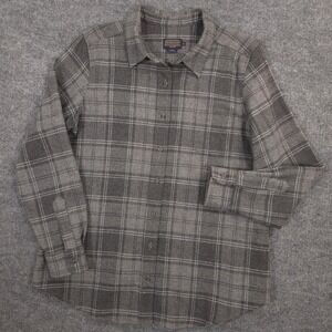 Pendleton Flannel Lodge Shirt Womens XL Gray Pure Virgin Wool Button Up Outdoor